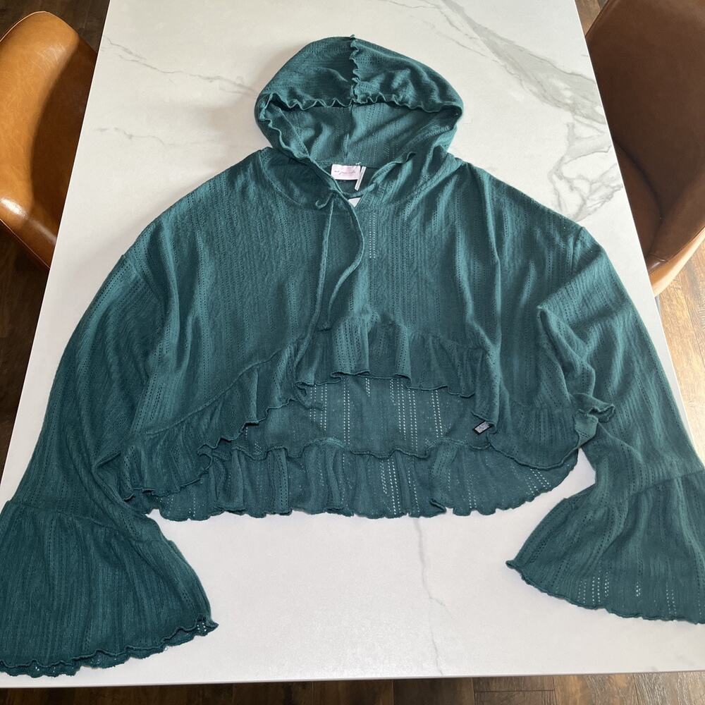 Urban Outfitters Out From Under Womens Lizzie Ruffle Sweater Teal Green L NWT